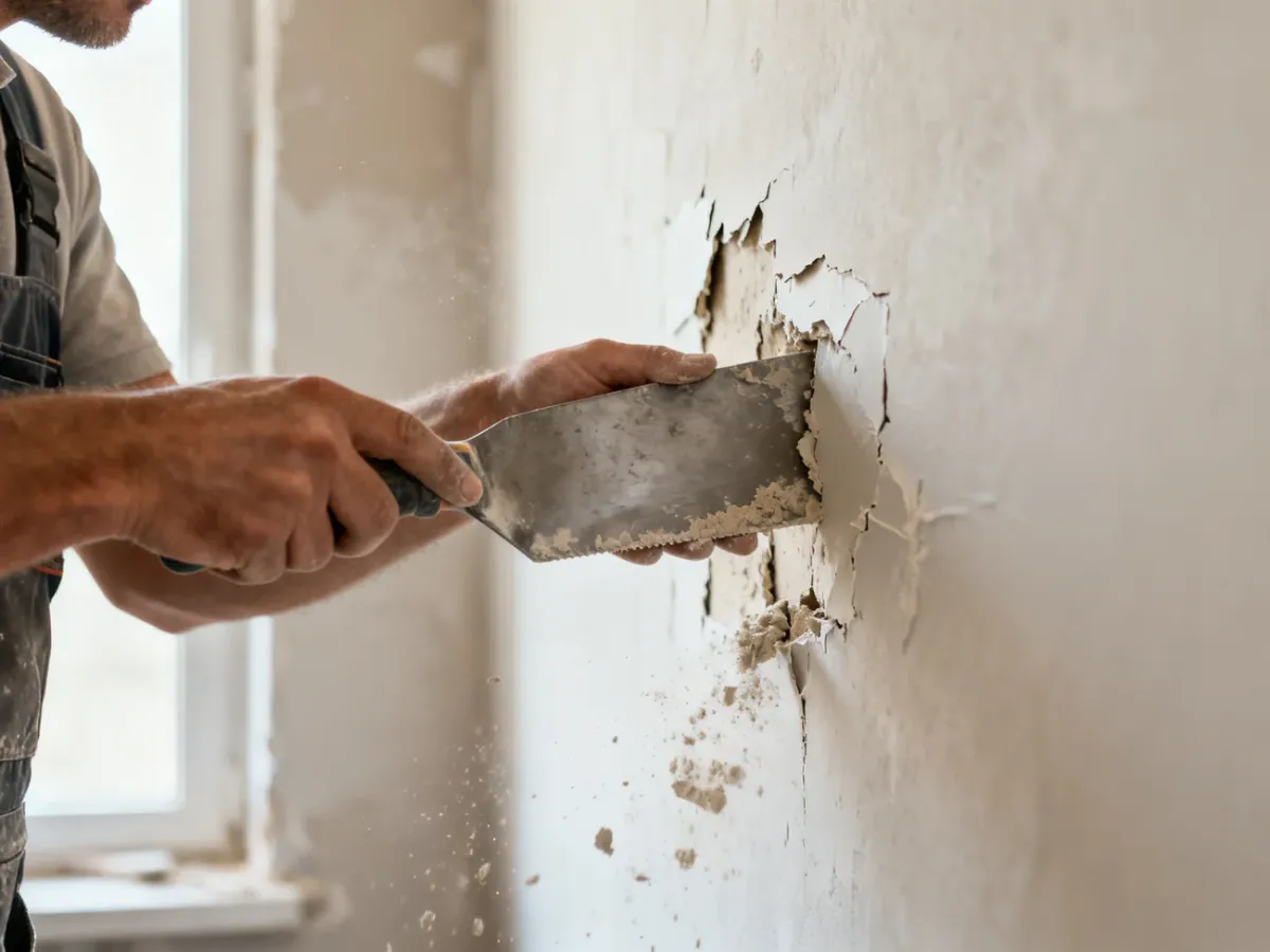 Usuwanie luźnej farby i tynku metalową szpachelką