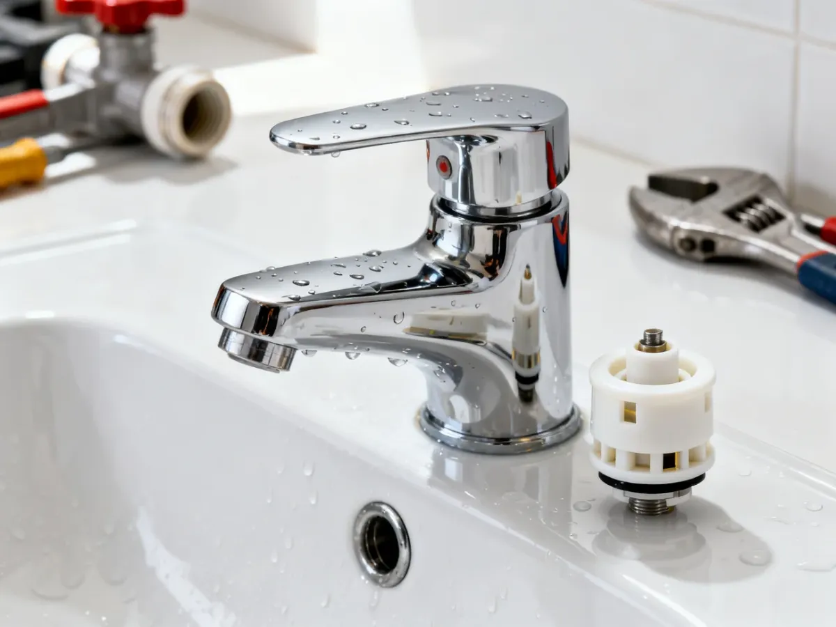 Wymontowany wkład ceramiczny i nowy element do baterii