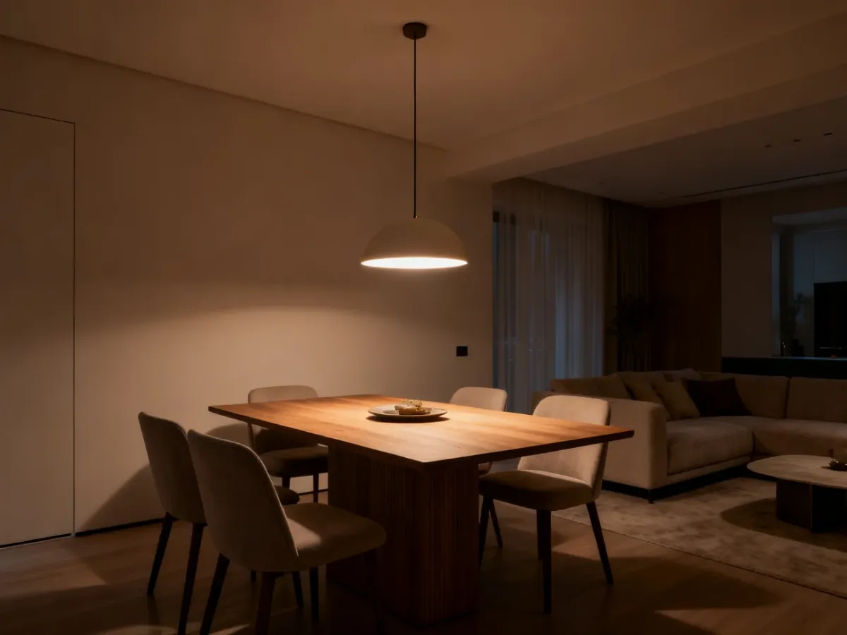 Lampa wisząca nad stołem w jadalnianej części salonu