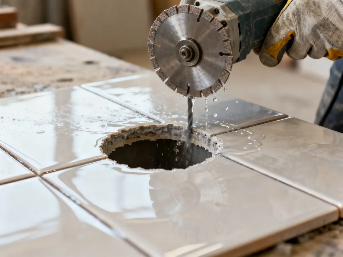 Wiercenie dużego otworu koronką diamentową